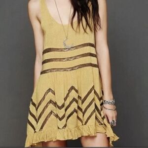 Free People Voile & Lace Trapeze Dress Mustard XS
